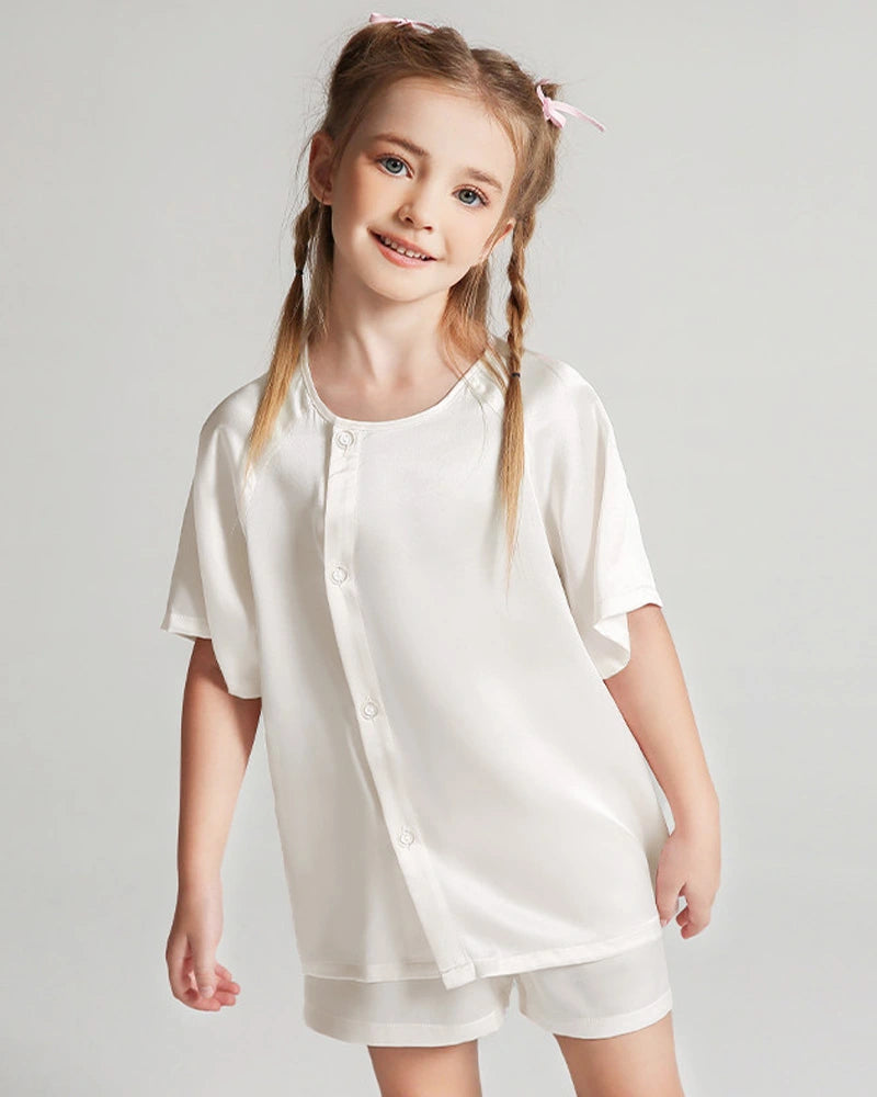 Ensemble pyjama en soie pour enfant à manches courtes et short