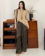 Pantalon en soie à imprimé léopard pour femme