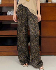Pantalon en soie à imprimé léopard pour femme