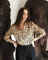 Chemise en Soie Imprimé Léopard pour Femmes