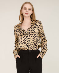 Chemise en Soie Imprimé Léopard pour Femmes