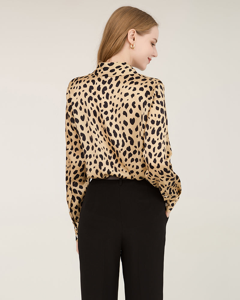 Chemise en Soie Imprimé Léopard pour Femmes