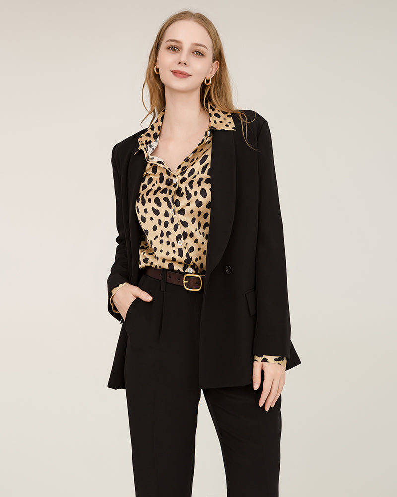 Chemise en Soie Imprimé Léopard pour Femmes