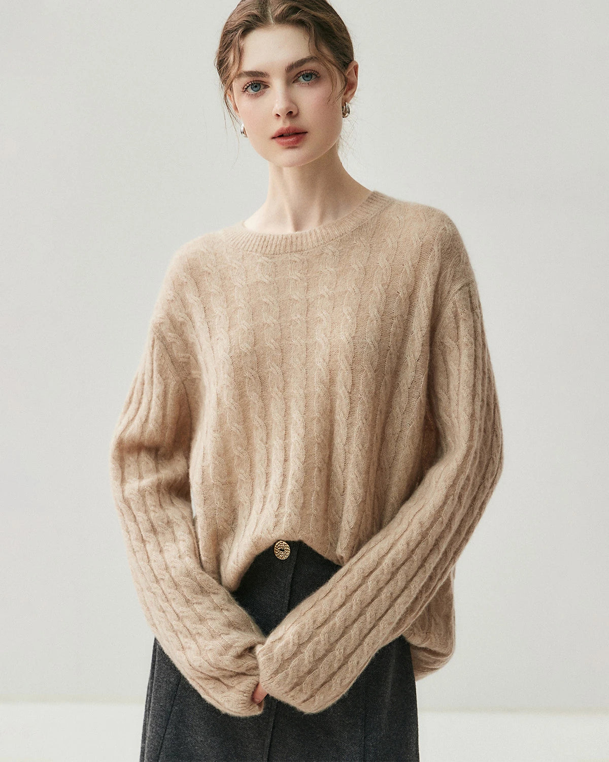 Pull torsadé léger en soie et cachemire