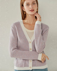 Cardigan en Cachemire Lilas avec Bouton en Perle