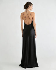 Robe longue nuisette en triacétate fluide à col V profond