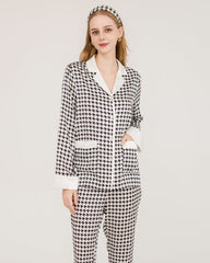 Pyjama en Soie à Motif Pied-de-Poule avec Boutons Swarovski