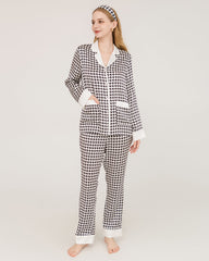 Pyjama en Soie à Motif Pied-de-Poule avec Boutons Swarovski