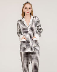 Pyjama en Soie à Motif Pied-de-Poule avec Boutons Swarovski