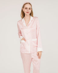 Pyjama en Soie à Motif Pied-de-Poule avec Boutons Swarovski