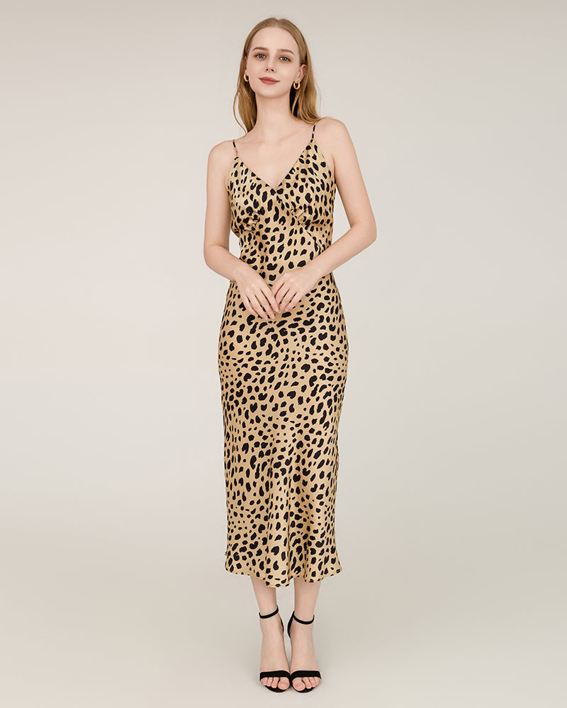 Robe Maxi en Soie Imprimé Léopard