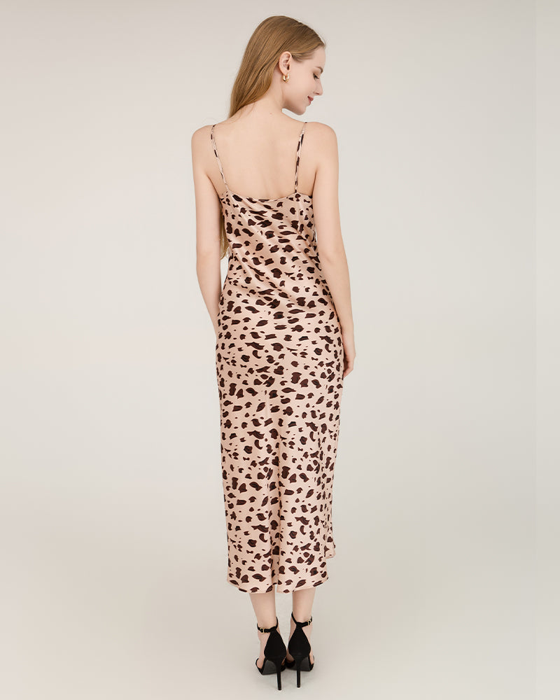 Robe Maxi en Soie Imprimé Léopard