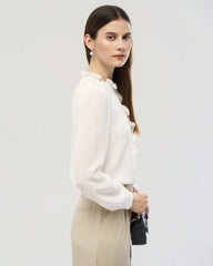 Blouse en soie à manches longues avec volant