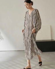 Robe Longue en Soie Imprimé Zèbre
