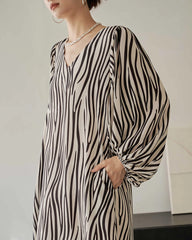 Robe Longue en Soie Imprimé Zèbre