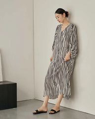 Robe Longue en Soie Imprimé Zèbre
