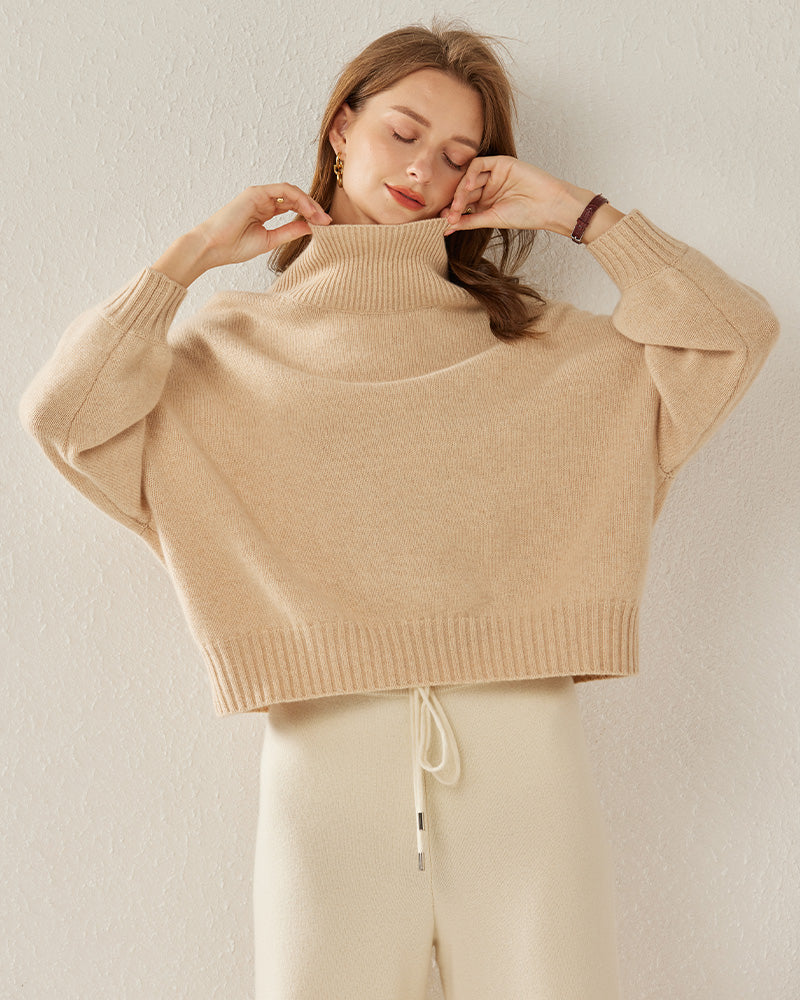 Pull en Cachemire Oversize Col Roulé Luxe