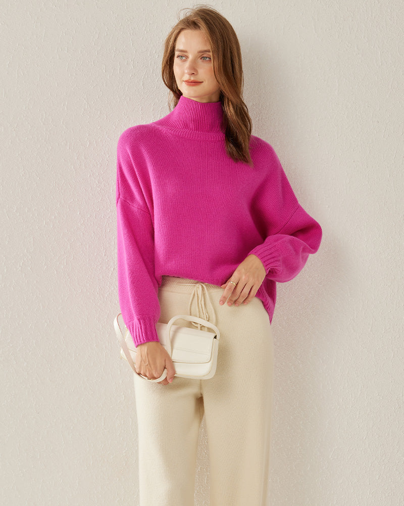 Pull en Cachemire Oversize Col Roulé Luxe