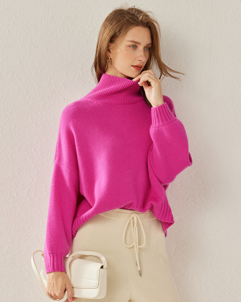 Pull en Cachemire Oversize Col Roulé Luxe