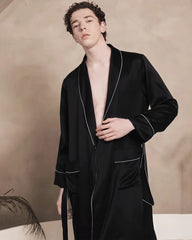 Robe de chambre longue pour homme en soie lavable