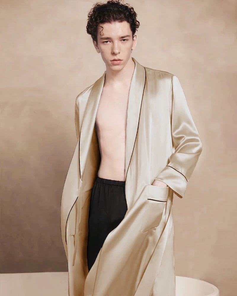 Robe de chambre longue pour homme en soie lavable