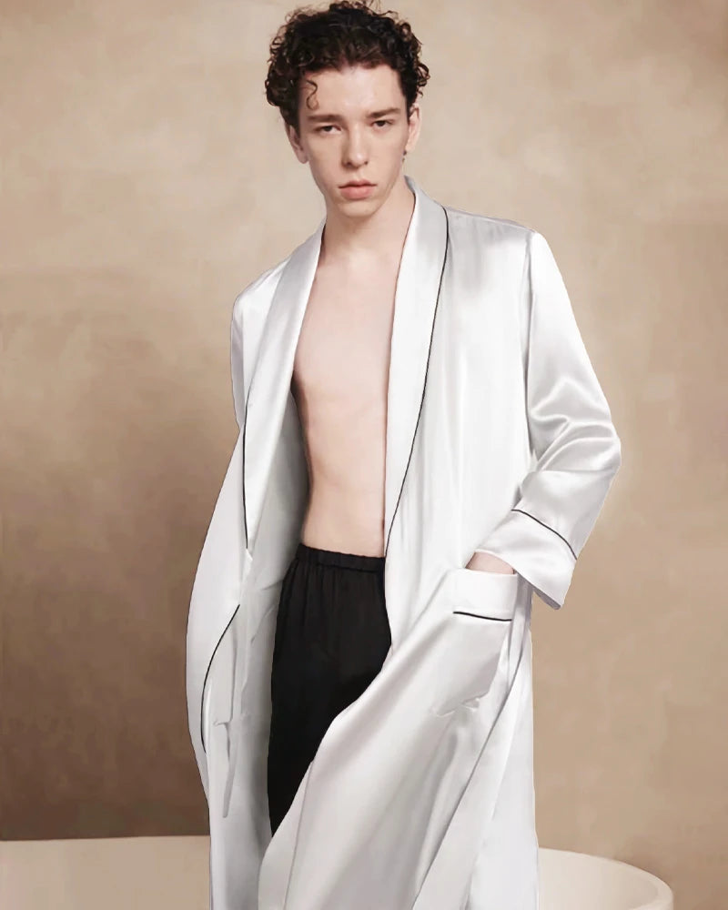 Robe de chambre longue pour homme en soie lavable