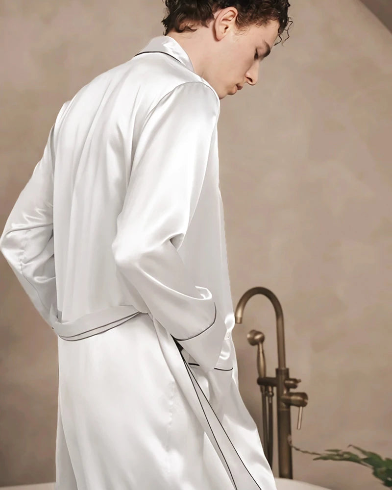 Robe de chambre longue pour homme en soie lavable