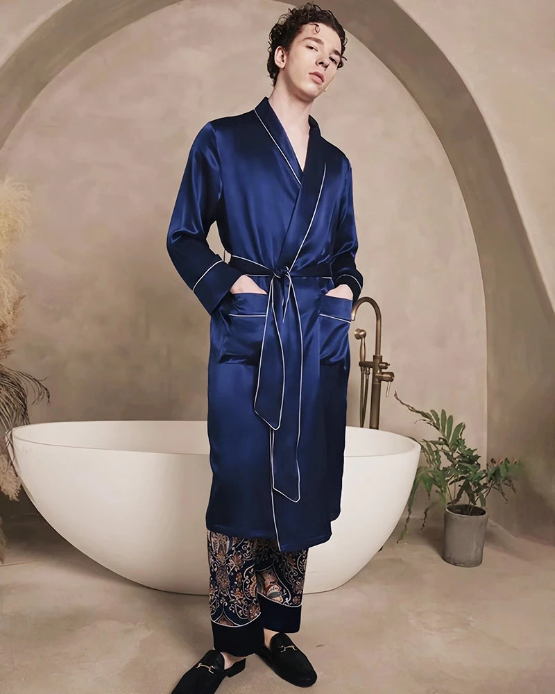 Robe de chambre longue pour homme en soie lavable