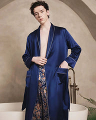 Robe de chambre longue pour homme en soie lavable