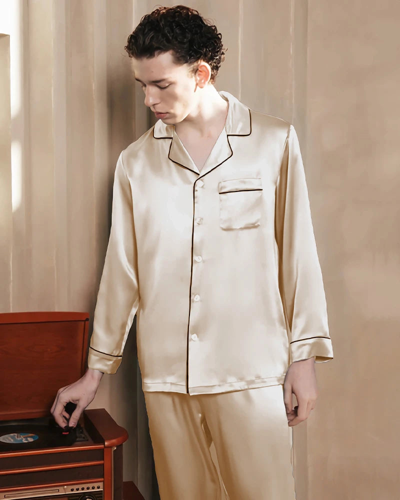 Ensemble de pyjama pour homme en soie lavable