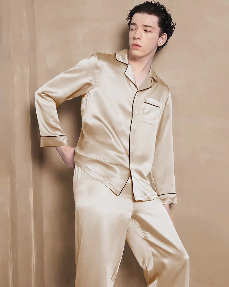 Ensemble de pyjama pour homme en soie lavable