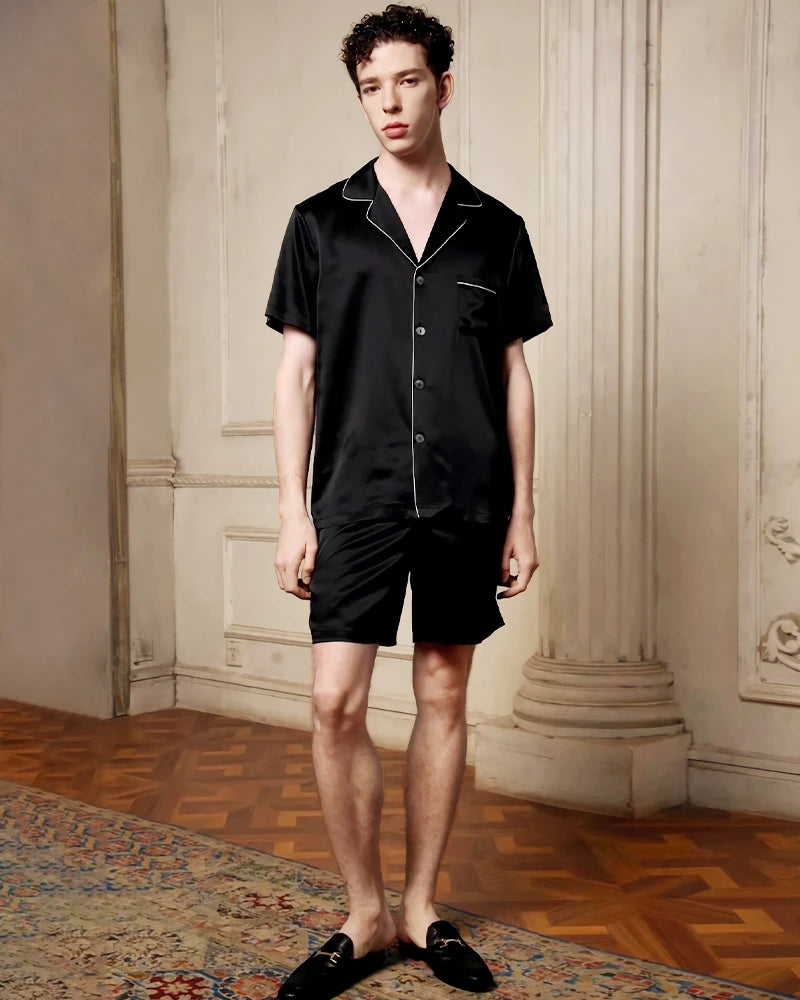 Pyjama court en soie lavable pour homme