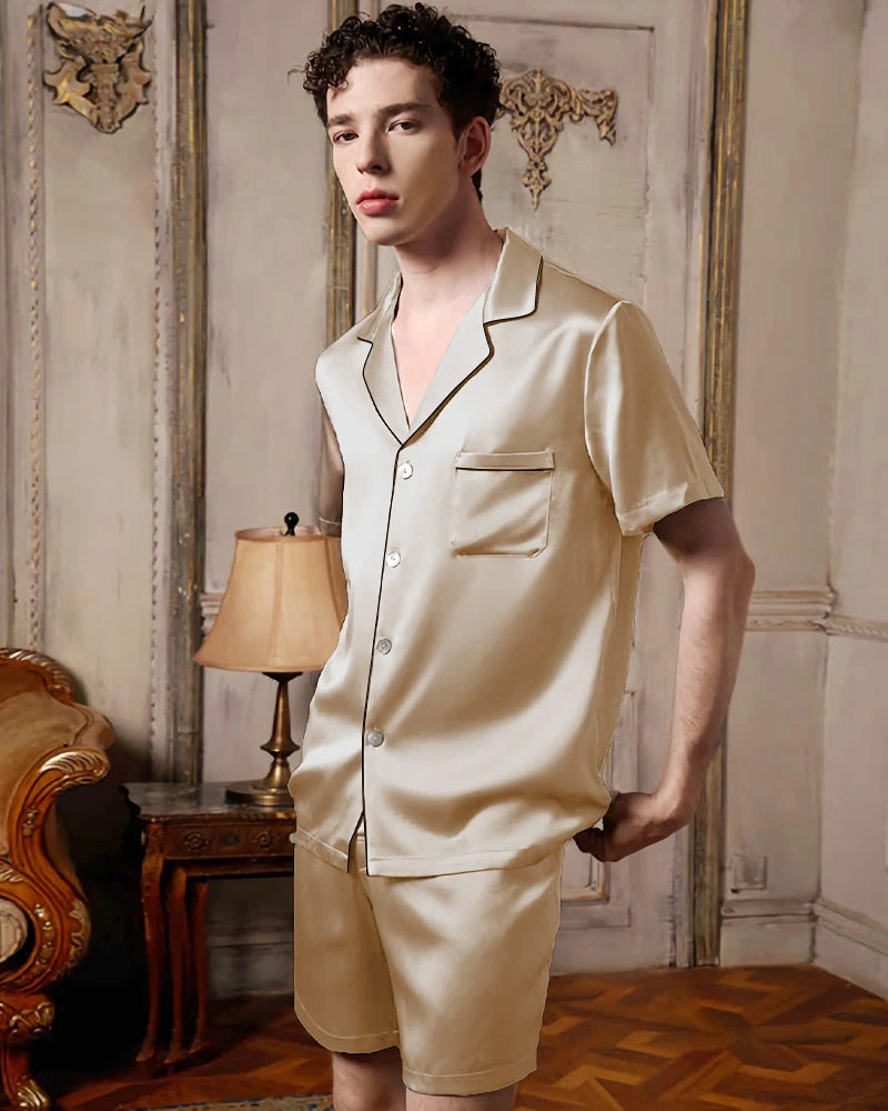 Pyjama court en soie lavable pour homme