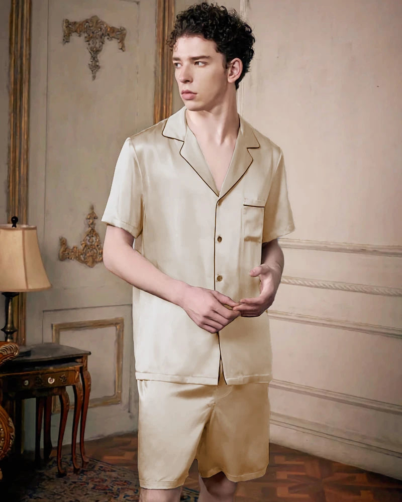 Pyjama court en soie lavable pour homme