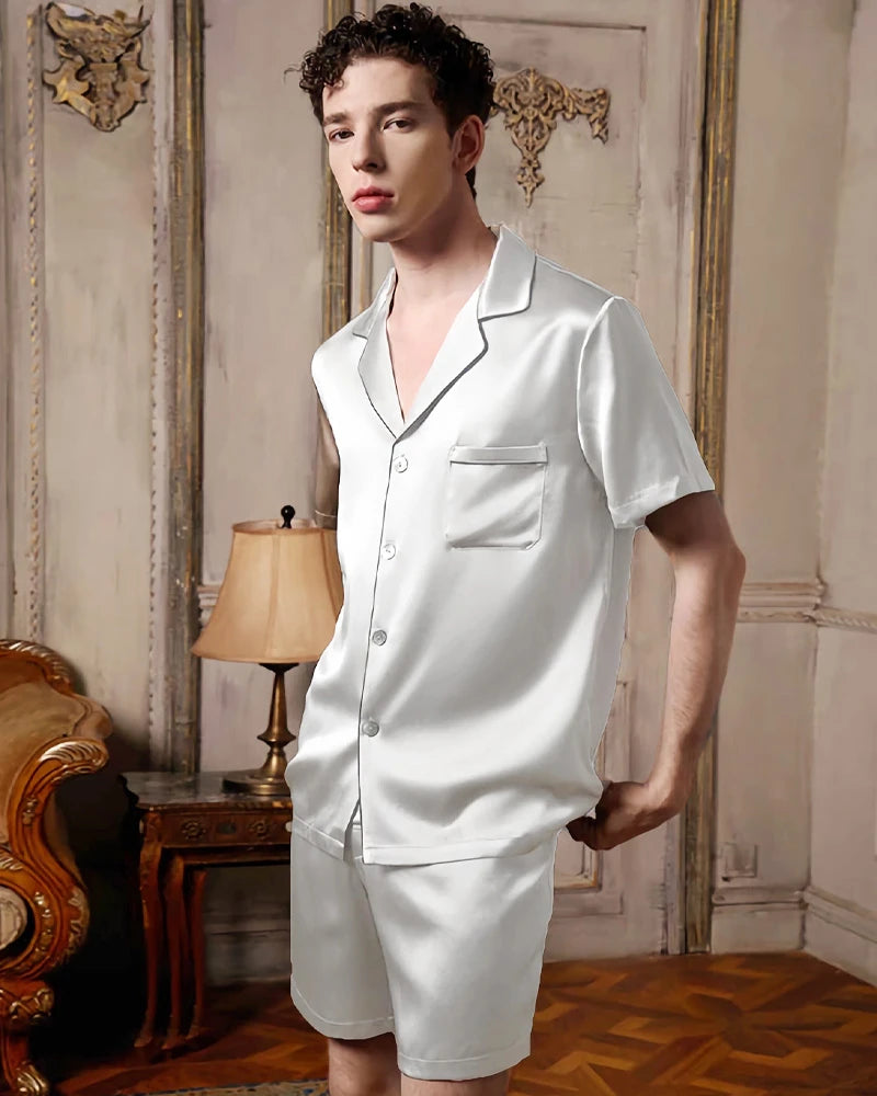 Pyjama court en soie lavable pour homme