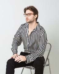 Chemise à Rayures Basique en Soie pour Homme