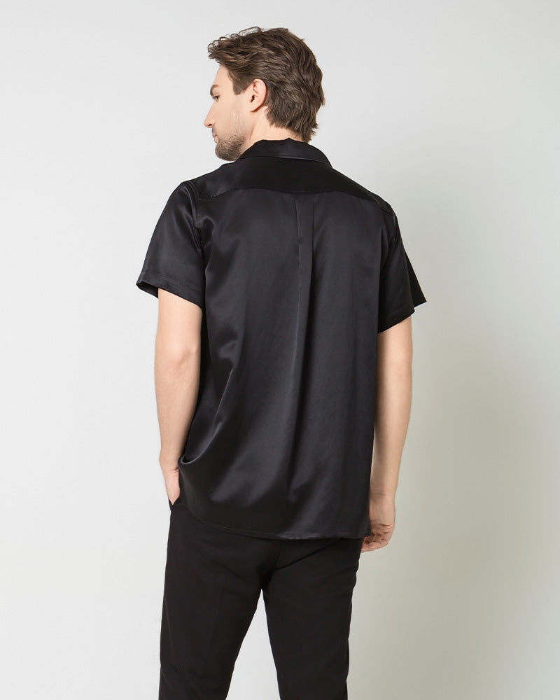 Chemise d'Affaires Classique en Soie pour Homme à Manches Courtes
