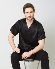 Chemise d'Affaires Classique en Soie pour Homme à Manches Courtes