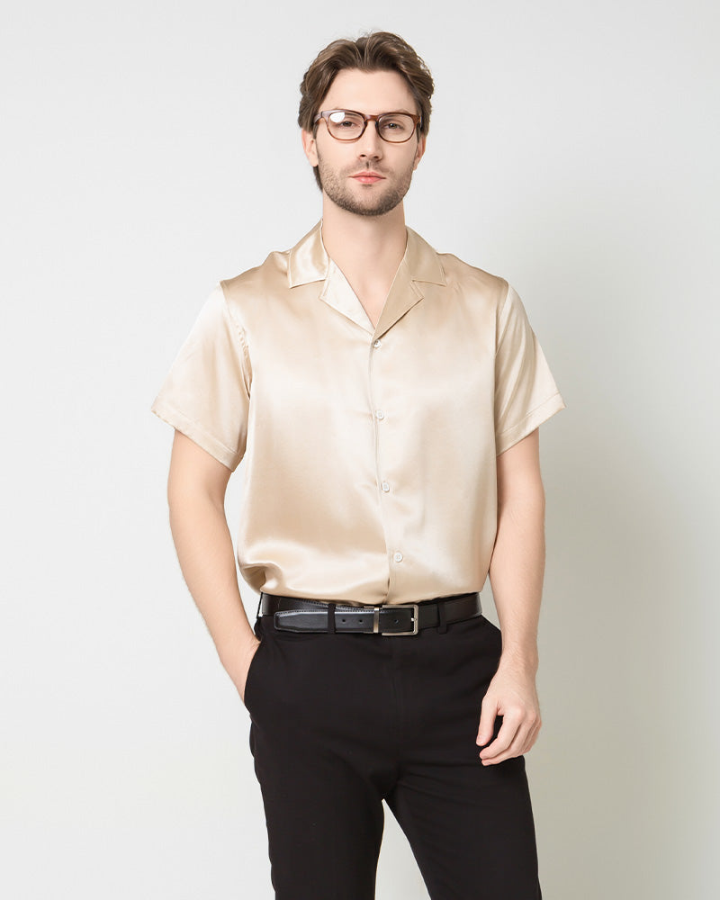 Chemise d'Affaires Classique en Soie pour Homme à Manches Courtes
