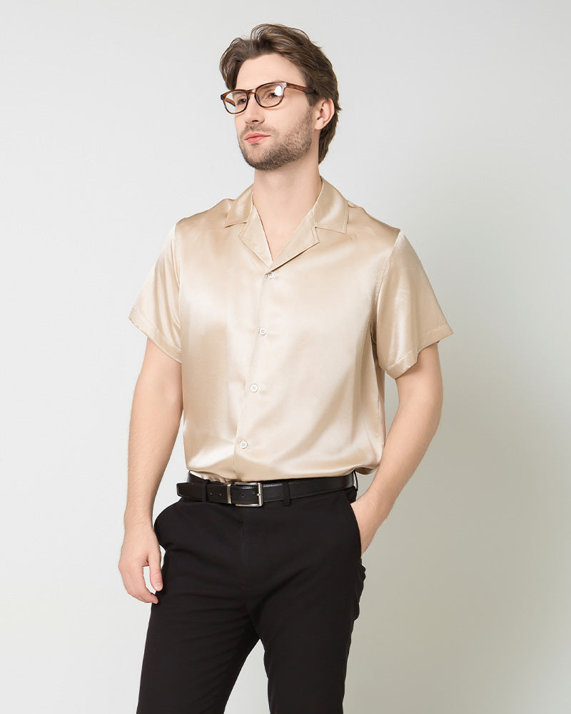 Chemise d'Affaires Classique en Soie pour Homme à Manches Courtes