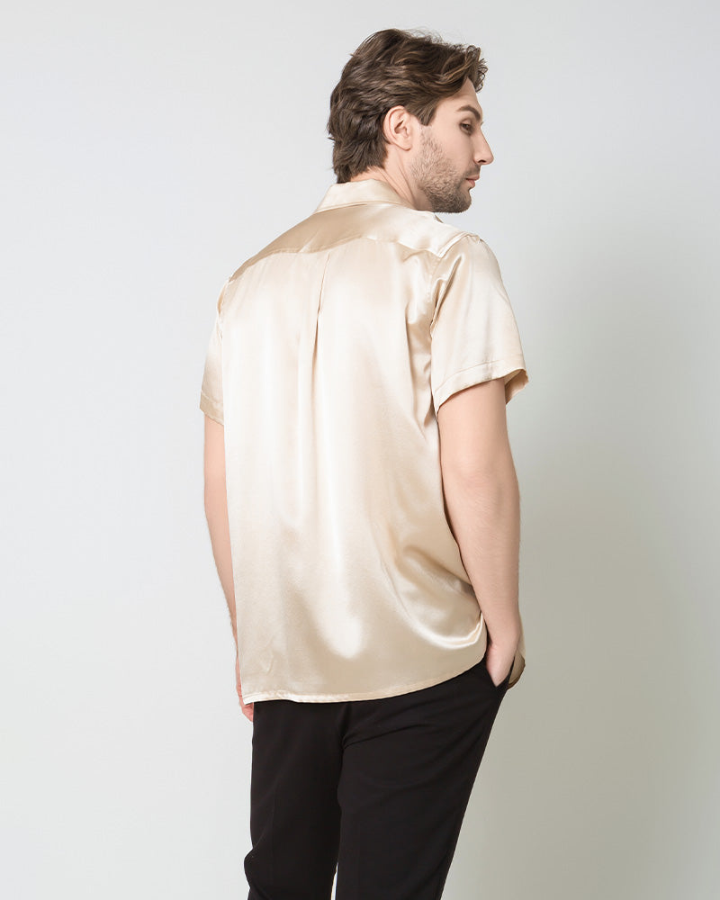Chemise d'Affaires Classique en Soie pour Homme à Manches Courtes
