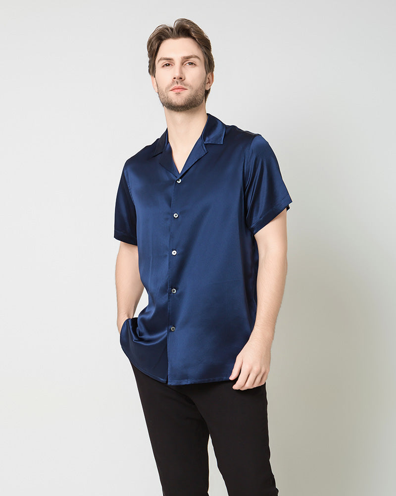Chemise d'Affaires Classique en Soie pour Homme à Manches Courtes
