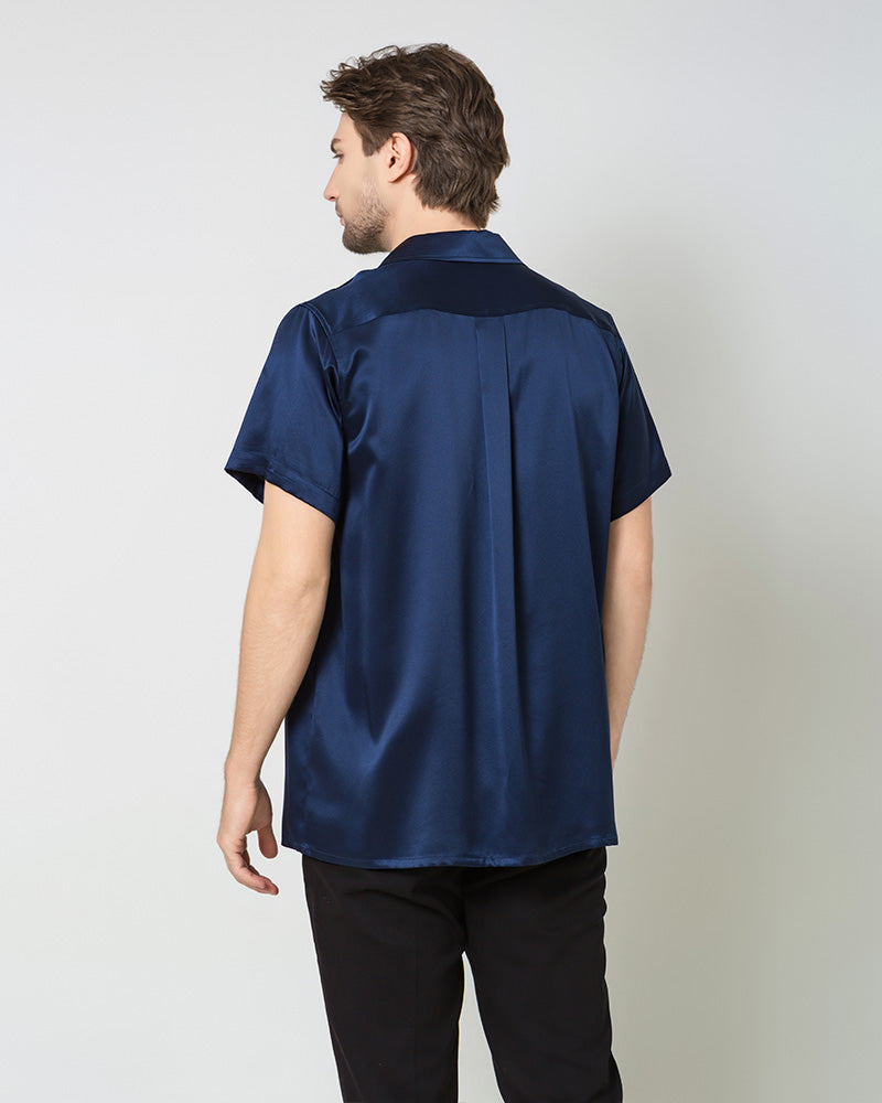 Chemise d'Affaires Classique en Soie pour Homme à Manches Courtes