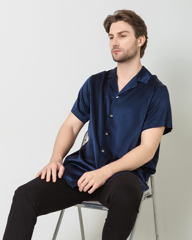 Chemise d'Affaires Classique en Soie pour Homme à Manches Courtes