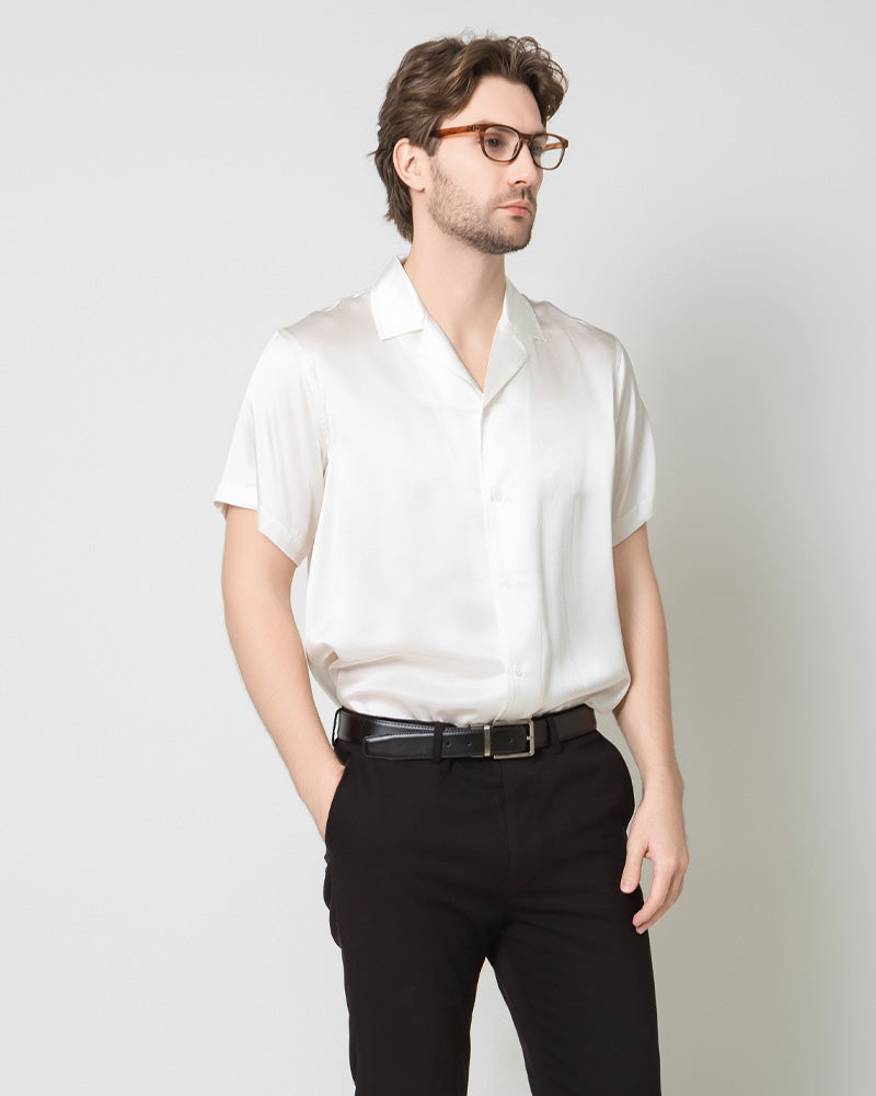 Chemise d'Affaires Classique en Soie pour Homme à Manches Courtes