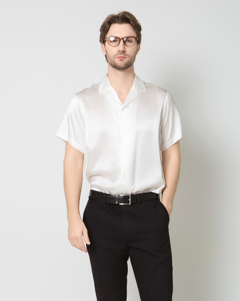 Chemise d'Affaires Classique en Soie pour Homme à Manches Courtes