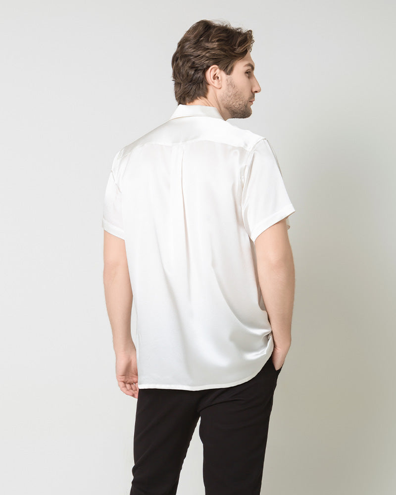 Chemise d'Affaires Classique en Soie pour Homme à Manches Courtes