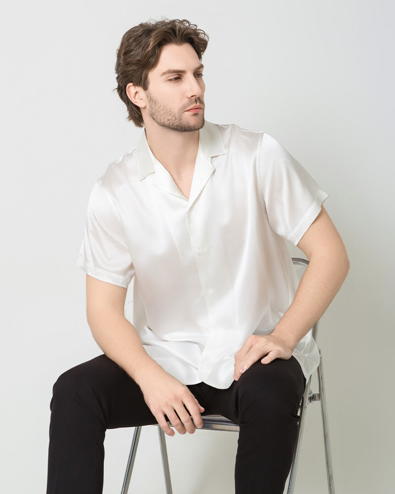 Chemise d'Affaires Classique en Soie pour Homme à Manches Courtes