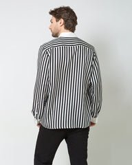Chemise en Soie pour Hommes à Rayures avec Col et Poignets Blancs