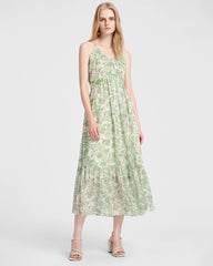 Robe longue en soie à motif cachemire vert menthe